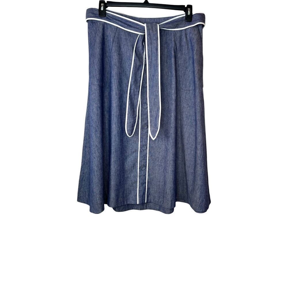 TALBOTS Chambray Blue Linen Blend Midi Skirt Size 14 - Picture 4 of 16